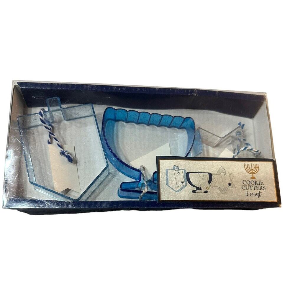 Hanukkah Cookie Cutters - Dreidel, Menorah, Star 3 Pack New Chanukah Blue Clear